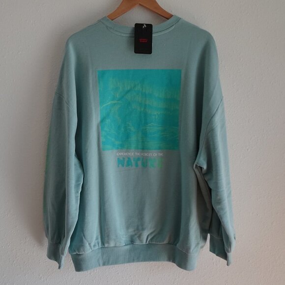 Levi's Graphic Print Sweatshirt Women's M Blue Long Sleeve Oversize - Picture 1 of 10